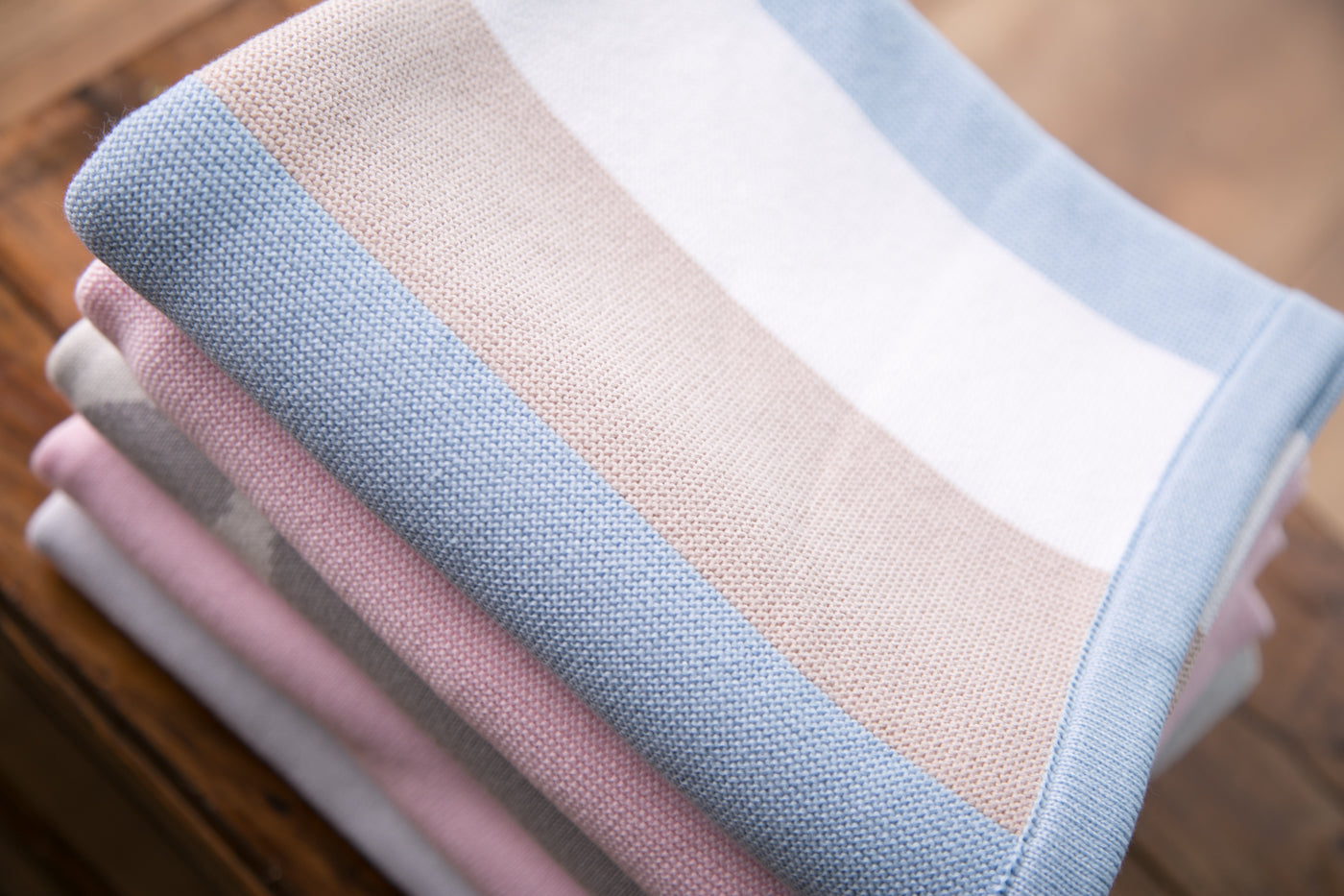 Organic cotton blue/taupe stripes BlankieBoo