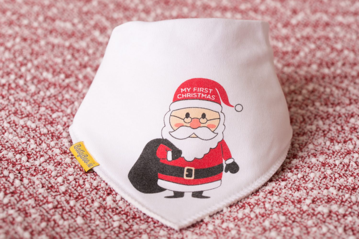 White my first Christmas Santa organic cotton DribbleBoo bandana bib