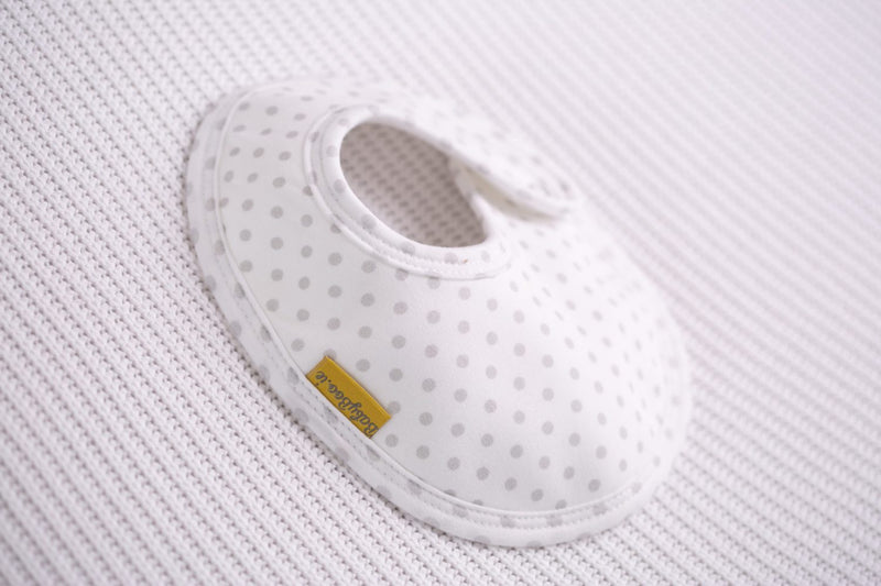 Grey polka organic cotton LittleBoo baby bib