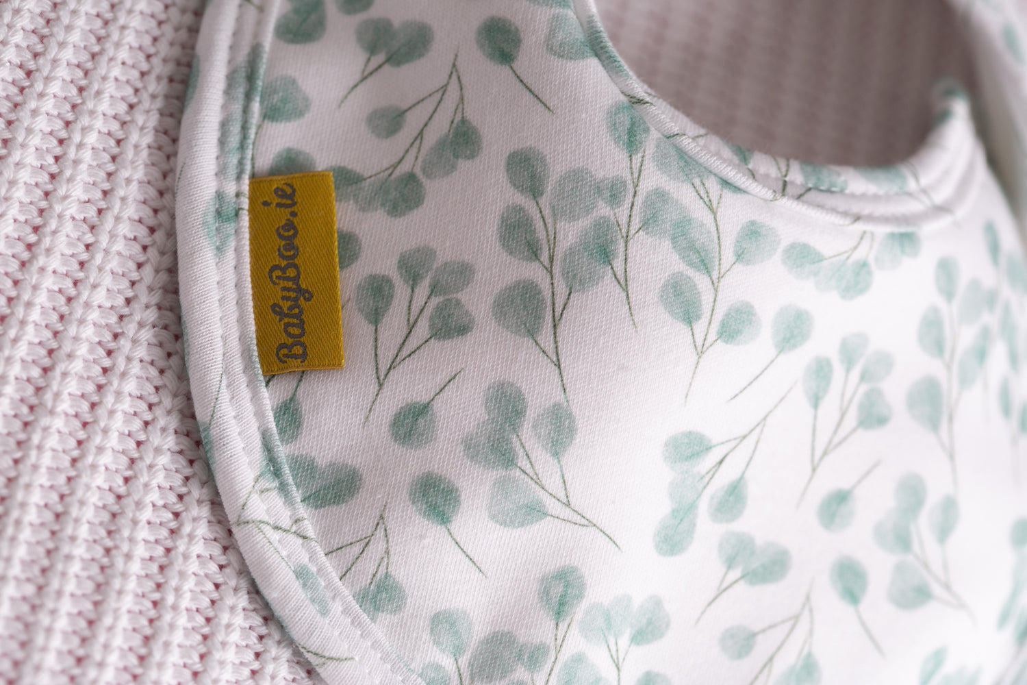 Eucalyptus leaf organic cotton LittleBoo baby bib