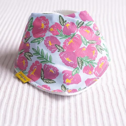 Blue peonies organic cotton DribbleBoo bandana bib
