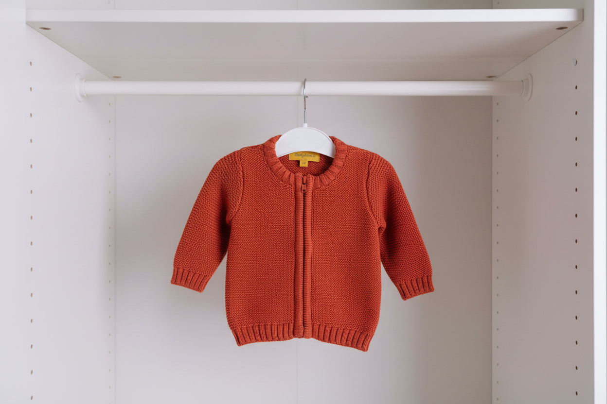 Rust organic cotton zipped cardigan
