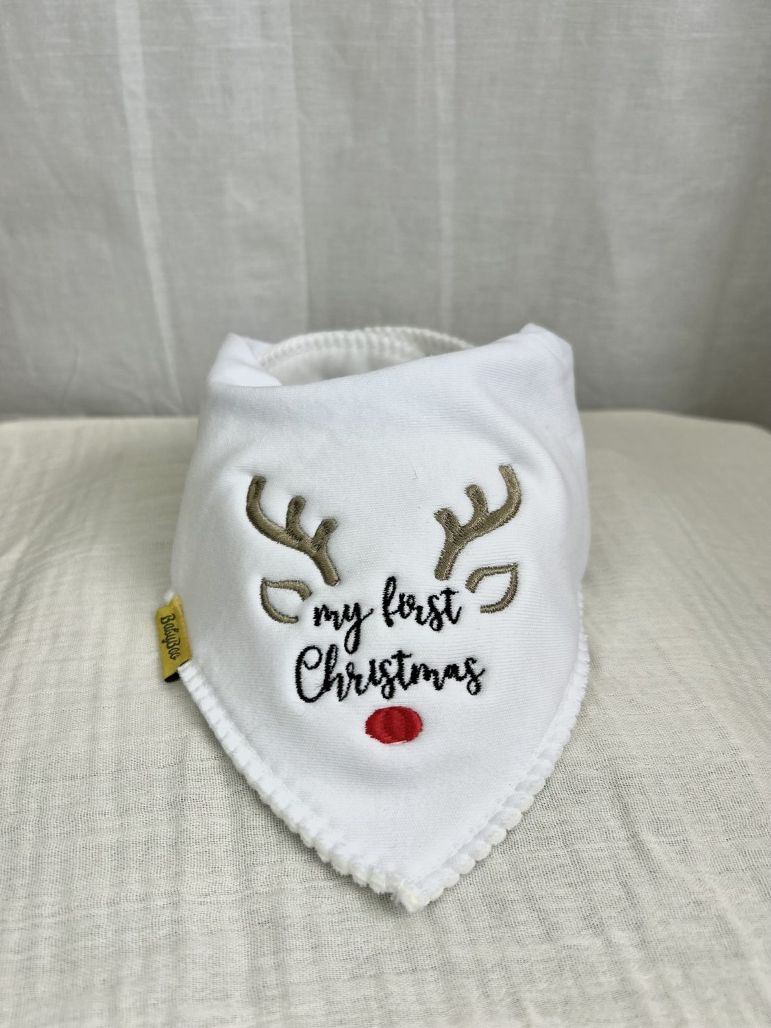 My 1st Christmas Reindeer organic cotton DribbleBoo bandana bib