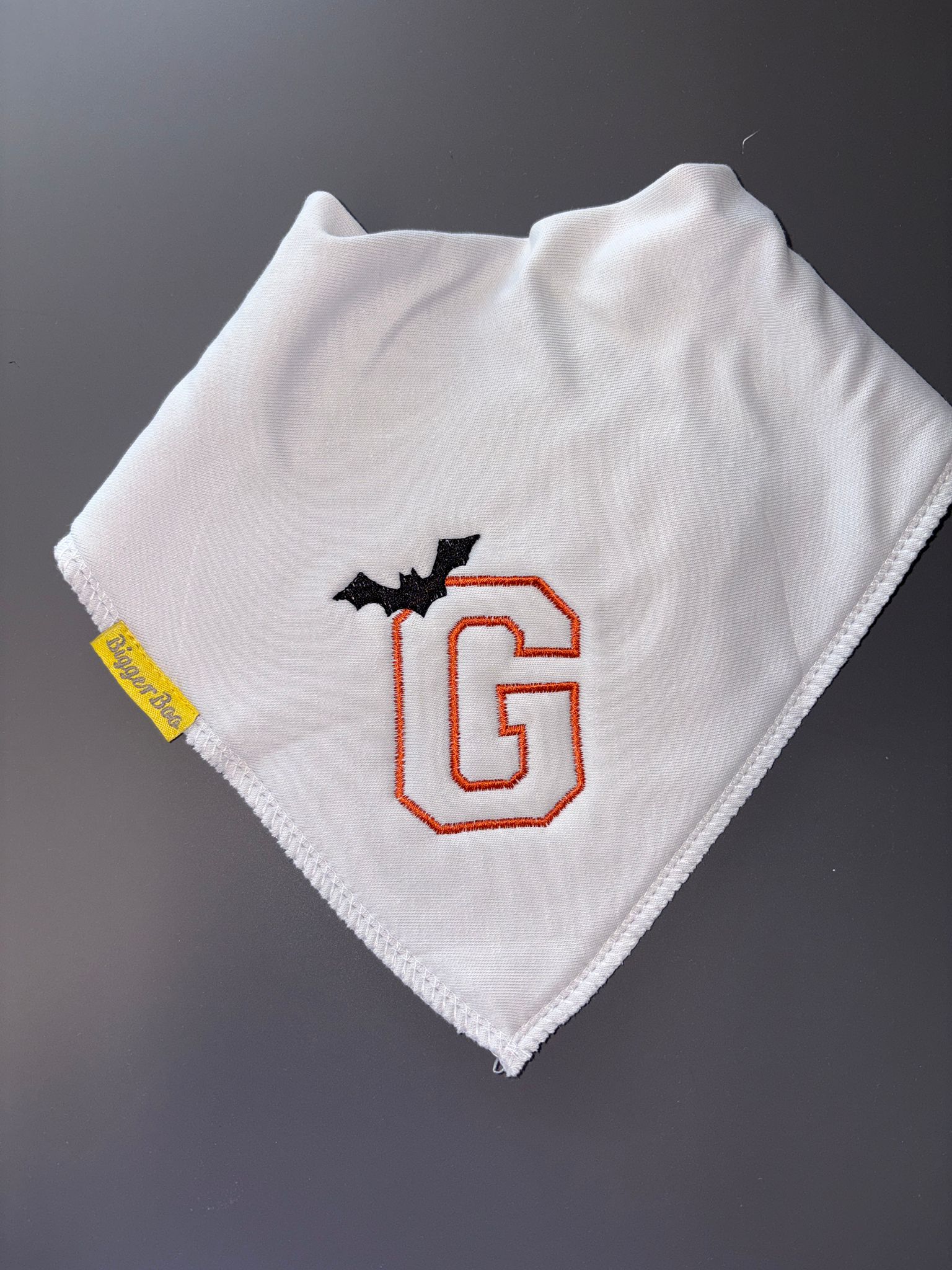 Letterman with bat organic cotton BiggerBoo bandana bib (age 3+)