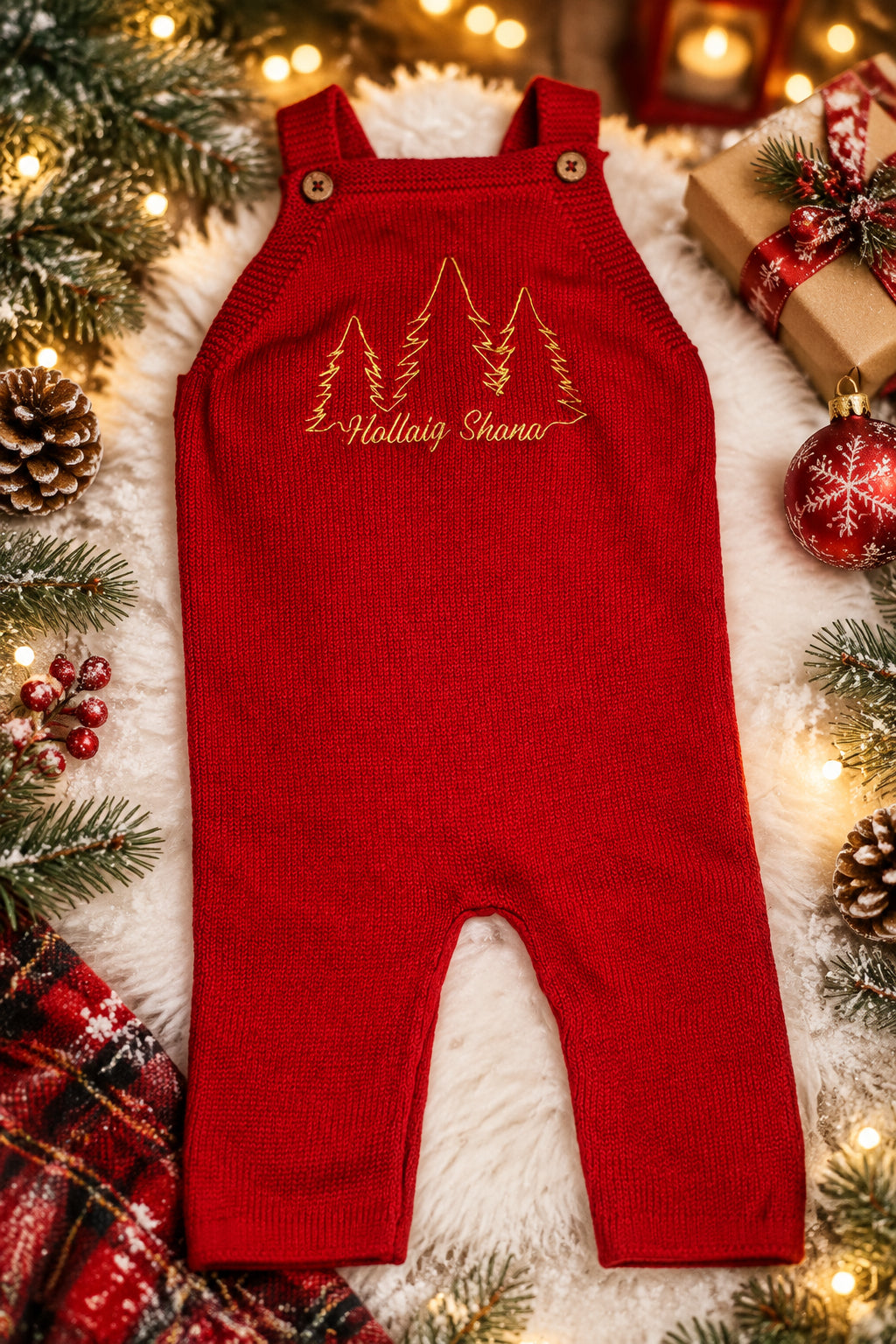 SALE - Red Organic Cotton Knitted Dungarees