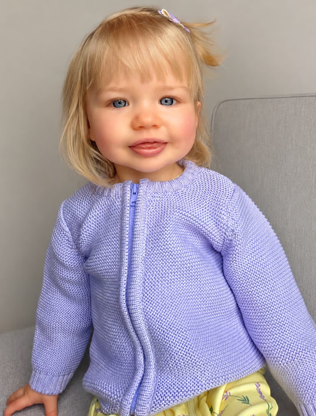 Lilac organic cotton zipped cardigan