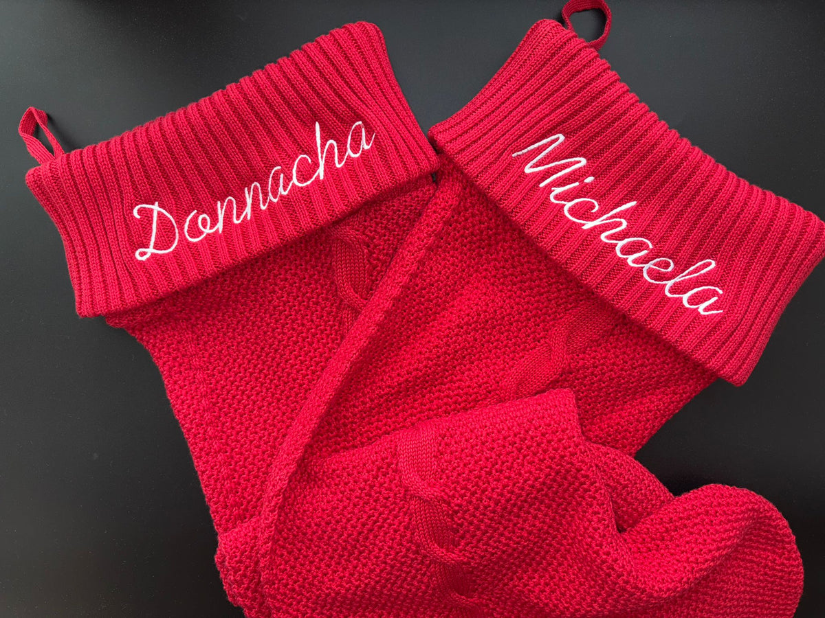Red Cableknit Christmas Stocking