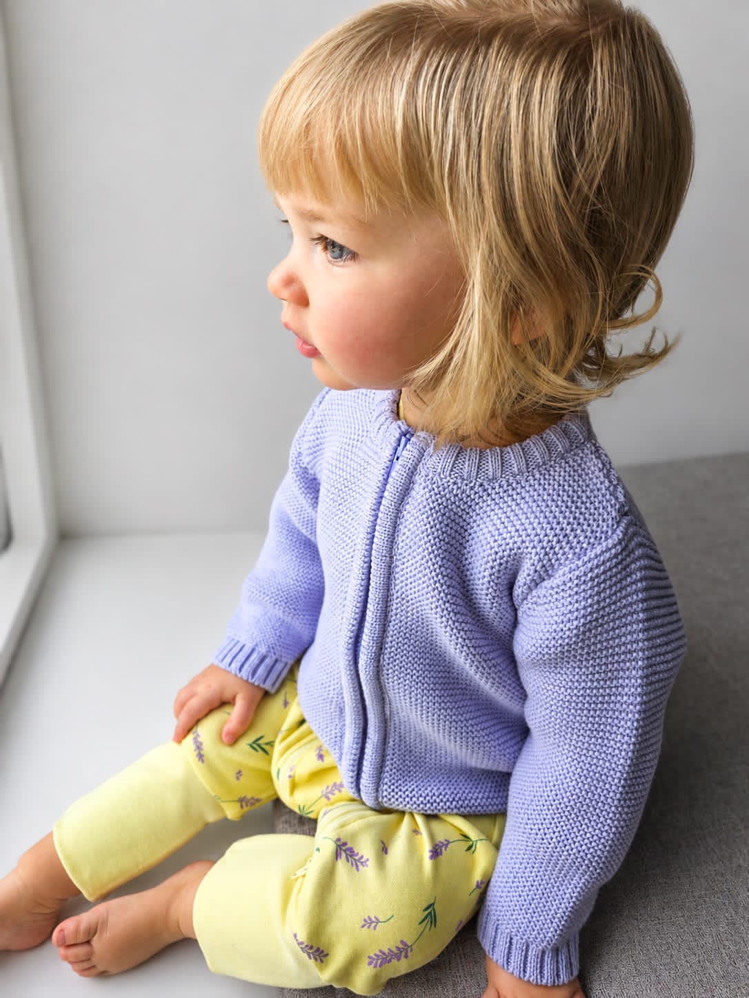 Lilac organic cotton zipped cardigan