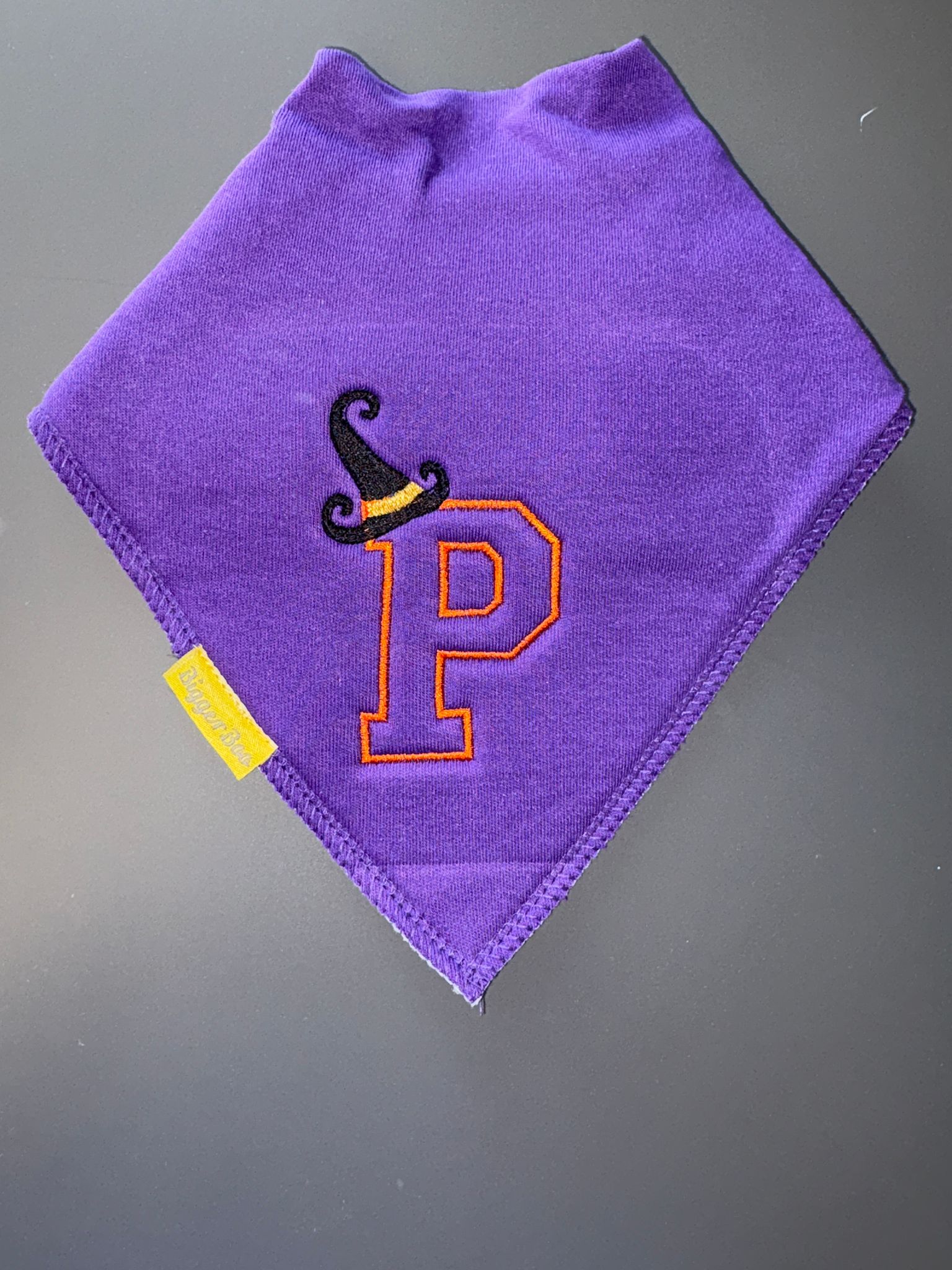 Letterman with witches hat organic cotton BiggerBoo bandana bib (age 3+)