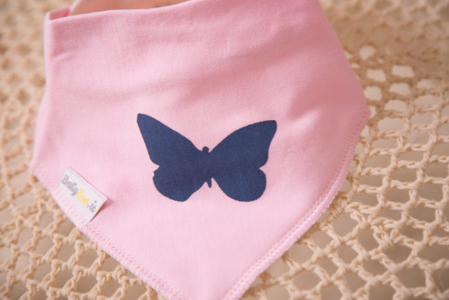 Pink with blue butterfly bandana bib