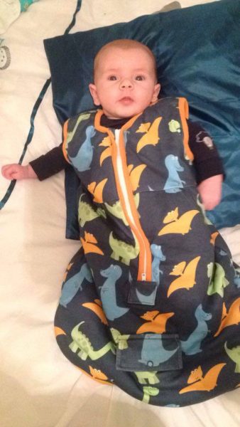 Zach in the 0-6 month Snuggle Boo Sleeping Bag