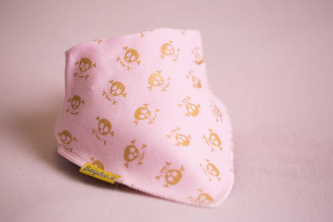 Pink and gold skulls bandana bib