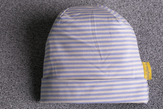 Blue and fawn stripes beanie hat
