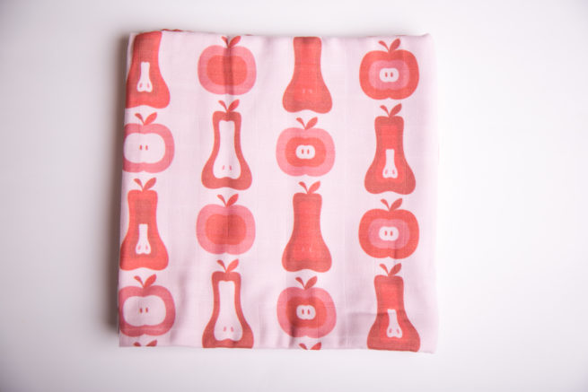 Pink apples and pears super square organic cotton muslin