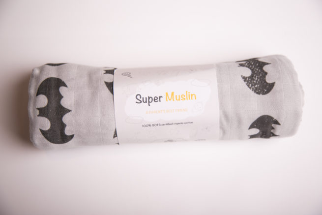 Grey batman super square organic cotton muslin