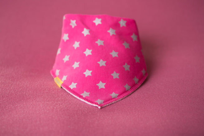Pink stars on silver organic cotton bandana bib