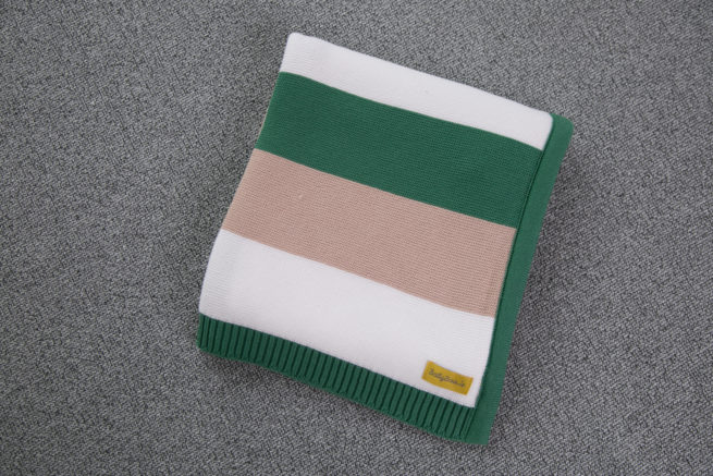 Green and taupe stripes organic cotton BlankieBoo blanket