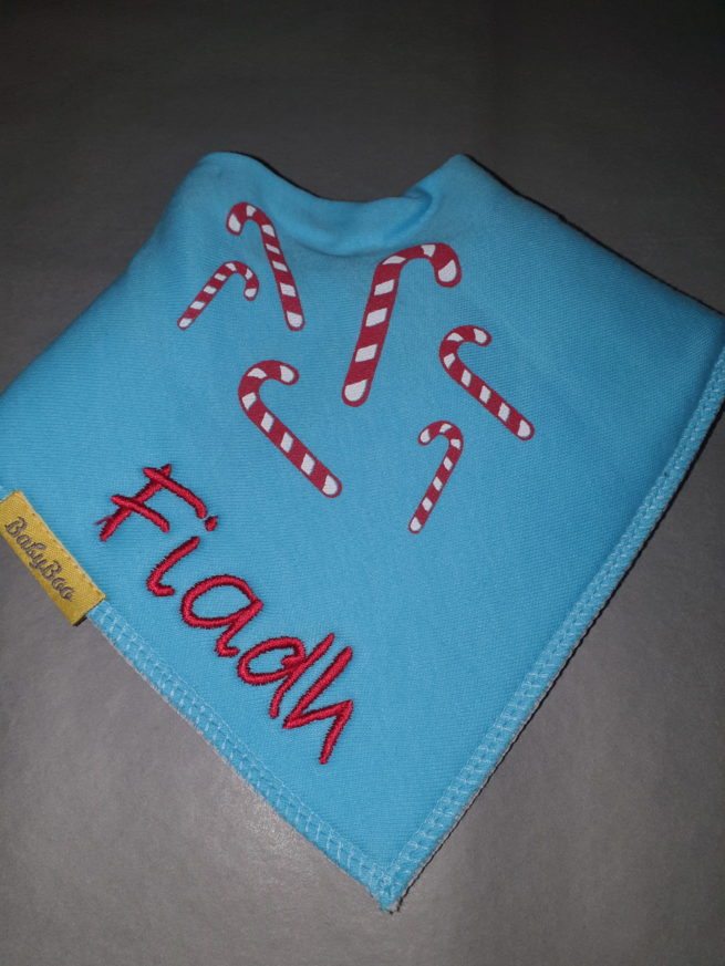 Personalised candy canes organic cotton DribbleBoo  bandana bib