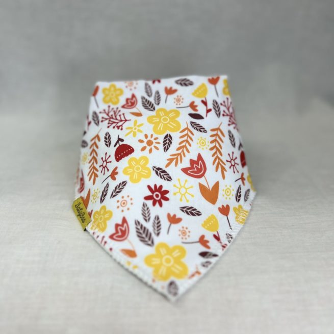 Autumn leaves and flowers organic cotton DribbleBoo bandana bib