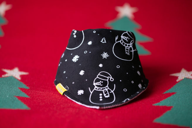 Black snowmen doodles organic cotton DribbleBoo bandana bib