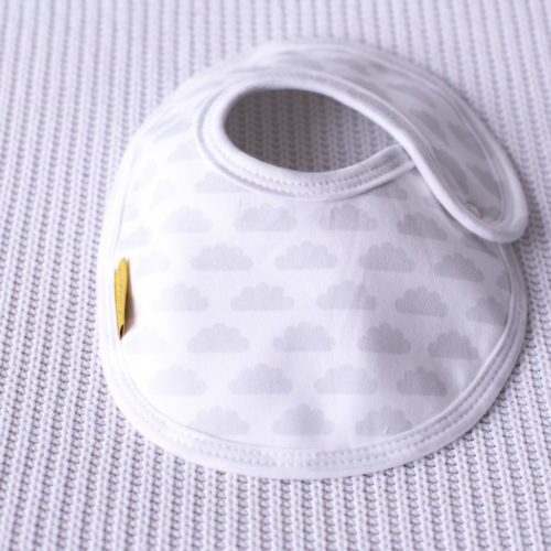 White with grey clouds organic cotton LittleBoo baby bib