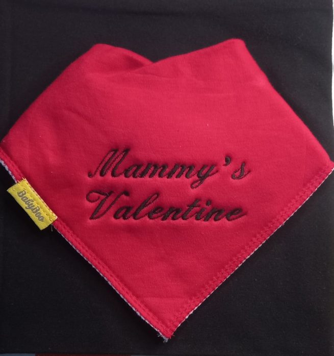 Embroidered Valentines organic cotton bandana bib - Image 2