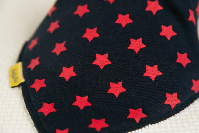 Navy with Red stars organic cotton DribbleBoo bandana bib - Image 5