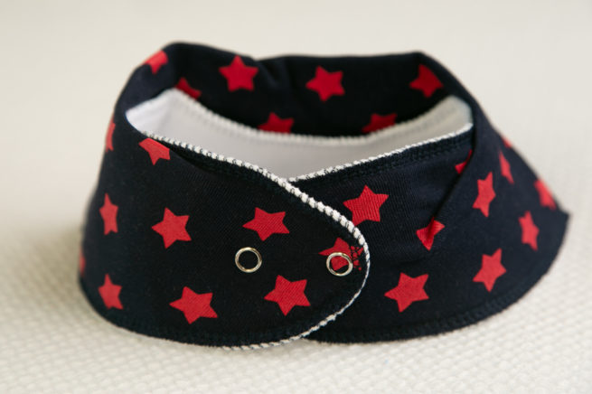 Navy with Red stars organic cotton DribbleBoo bandana bib - Image 4