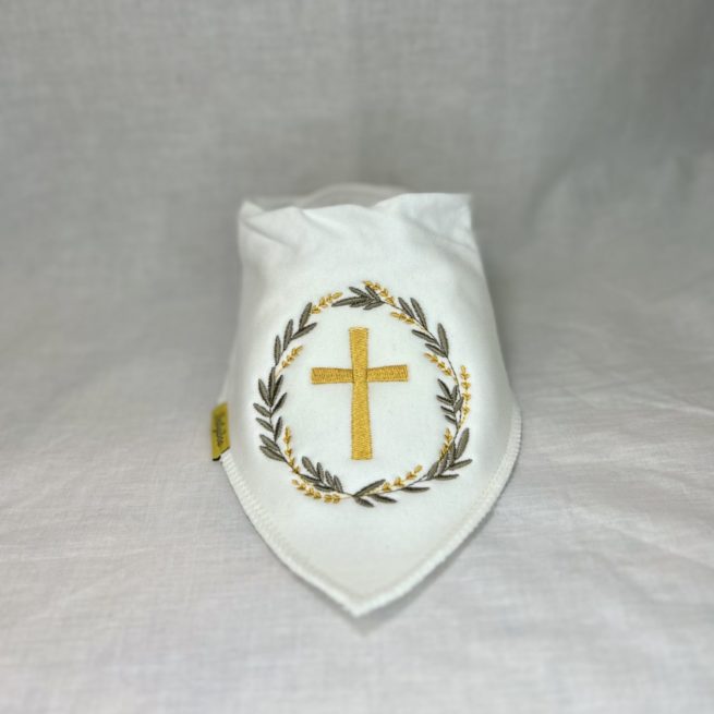 Christening cross wreath organic cotton Dribbleboo bandana bib