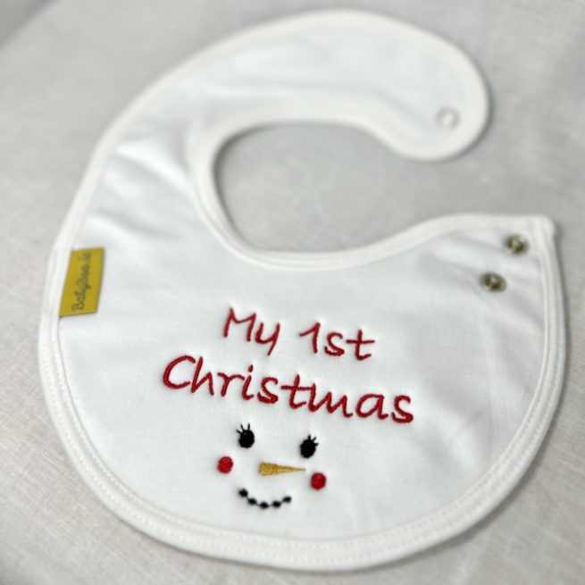 My 1st Christmas Snowman organic cotton LittleBoo newborn bib