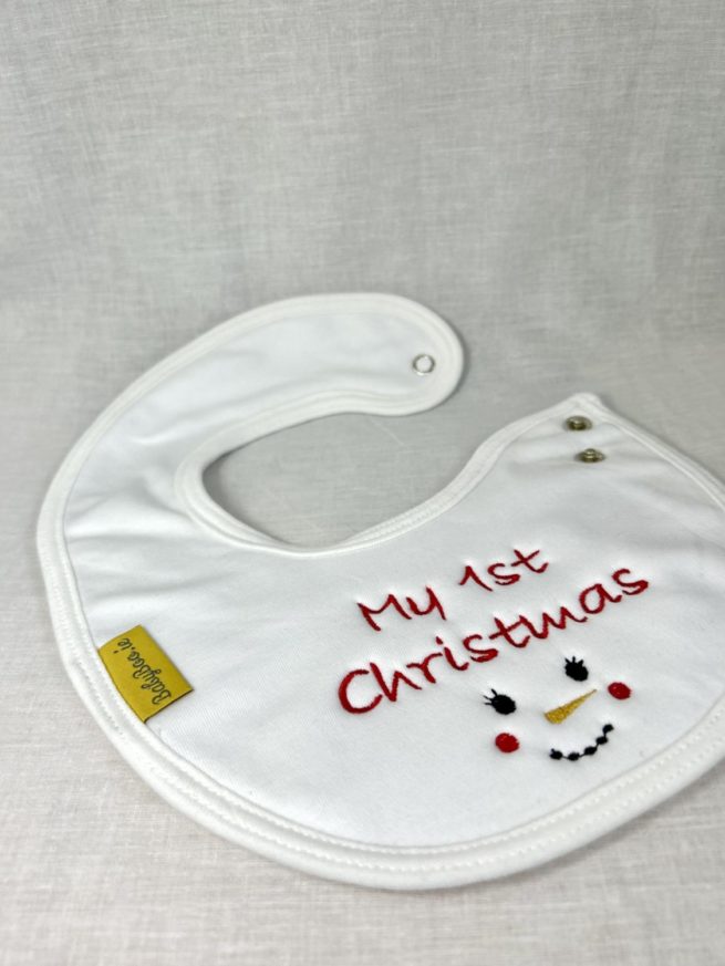 My 1st Christmas Snowman organic cotton LittleBoo newborn bib - Image 4