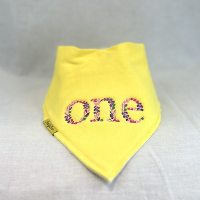 Floral "ONE" birthday organic cotton Dribbleboo bandana bib