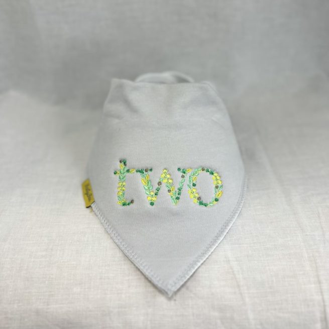 Floral "TWO" birthday organic cotton Dribbleboo bandana bib