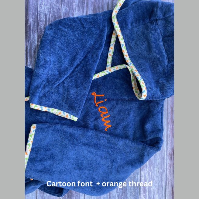 Navy dinos organic cotton CozyBoo robe - Image 10