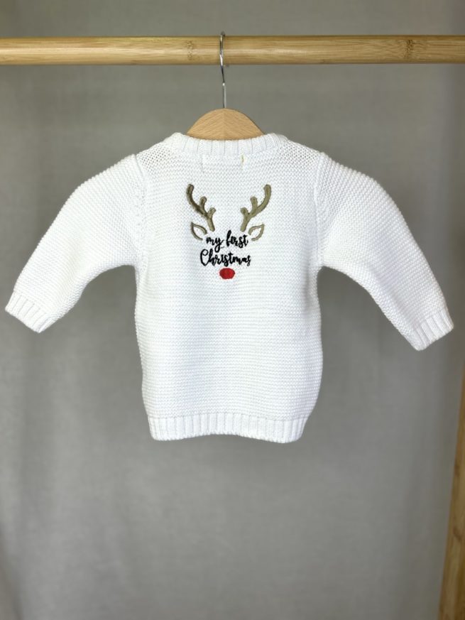 First Christmas White organic cotton zipped cardigan - Image 2