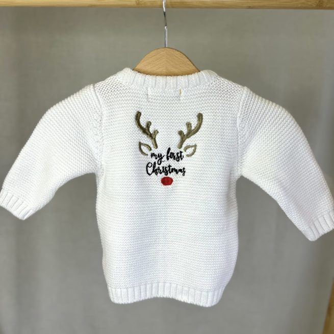 First Christmas White organic cotton zipped cardigan