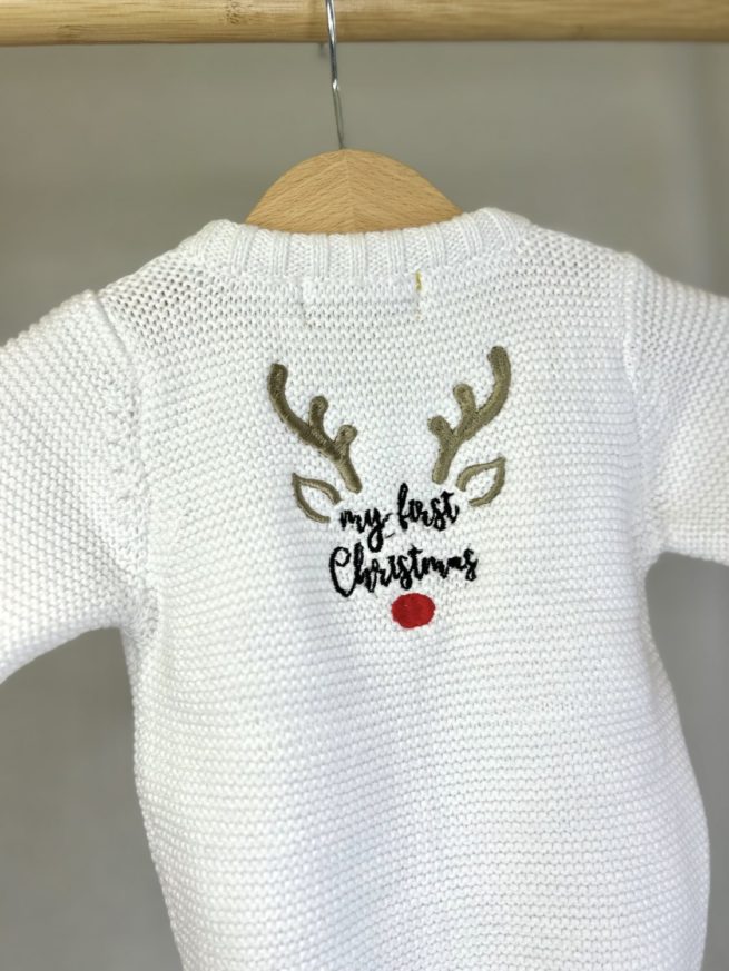 First Christmas White organic cotton zipped cardigan - Image 3