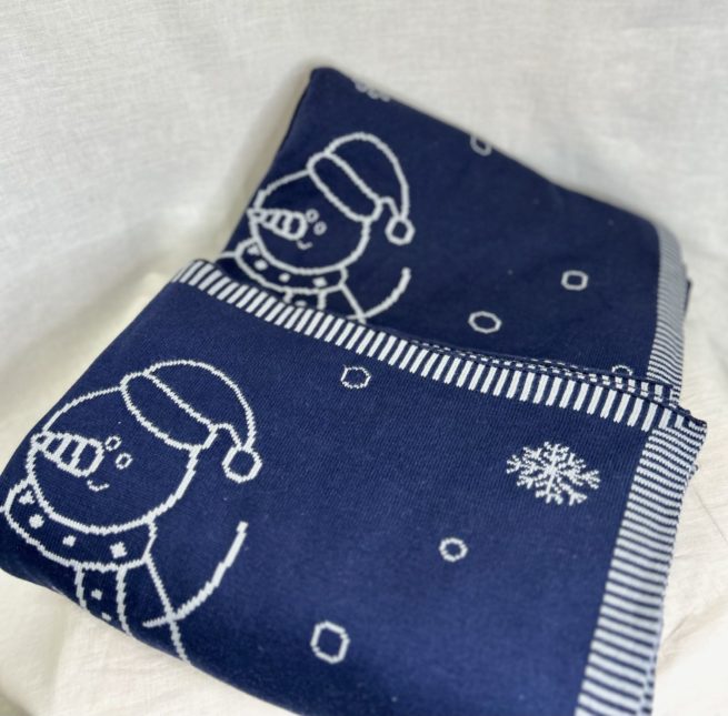 Navy Snowman Family Cuddle organic cotton blanket