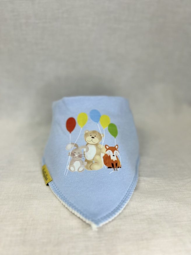 Baby blue woodland party organic cotton DribbleBoo bandana bib