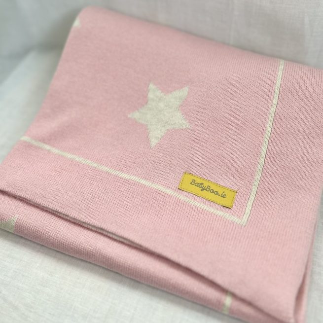 Organic cotton pink and cream stars BlankieBoo