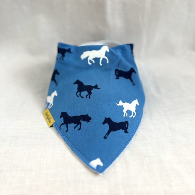 Blue horses organic cotton DribbleBoo bandana bib