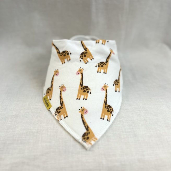 White Gerry giraffe organic cotton DribbleBoo bandana bib