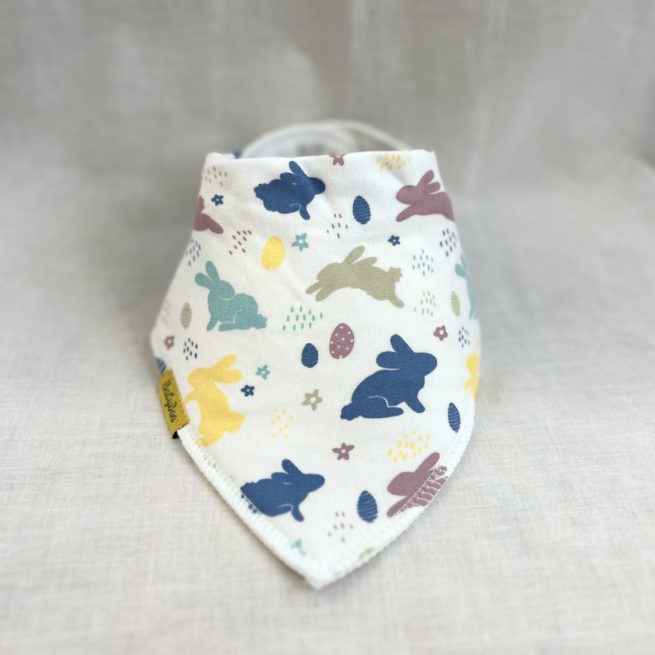 White Pastel Easter Bunnies organic cotton DribbleBoo bandana bib