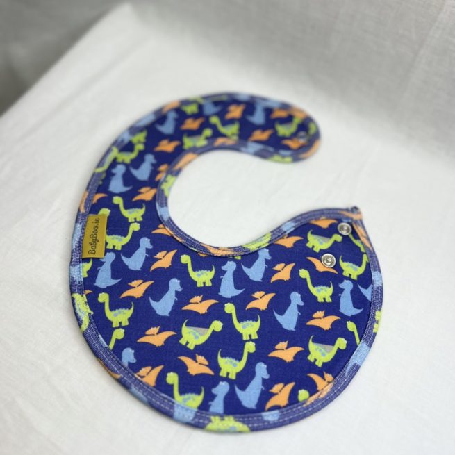 Navy Dinos organic cotton LittleBoo baby bib