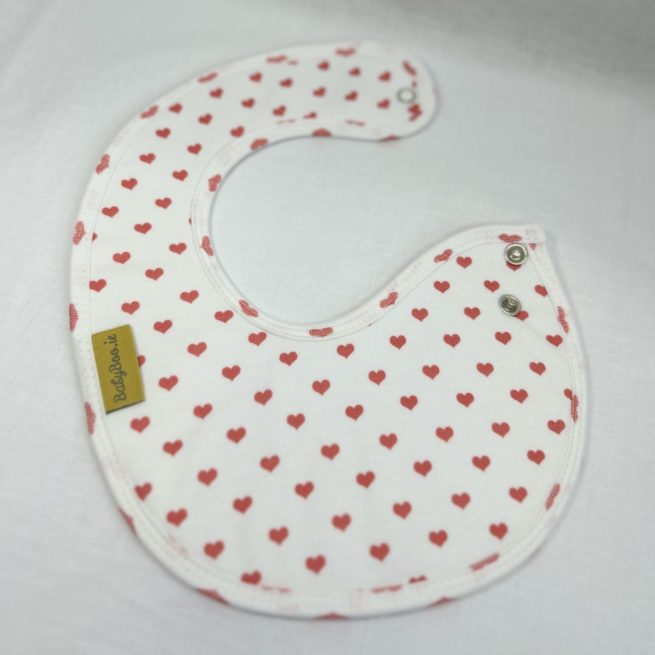 Red love hearts organic cotton LittleBoo baby bib