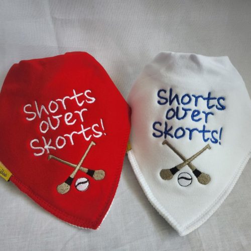 Shorts over Skorts organic cotton DribbleBoo bandana bib