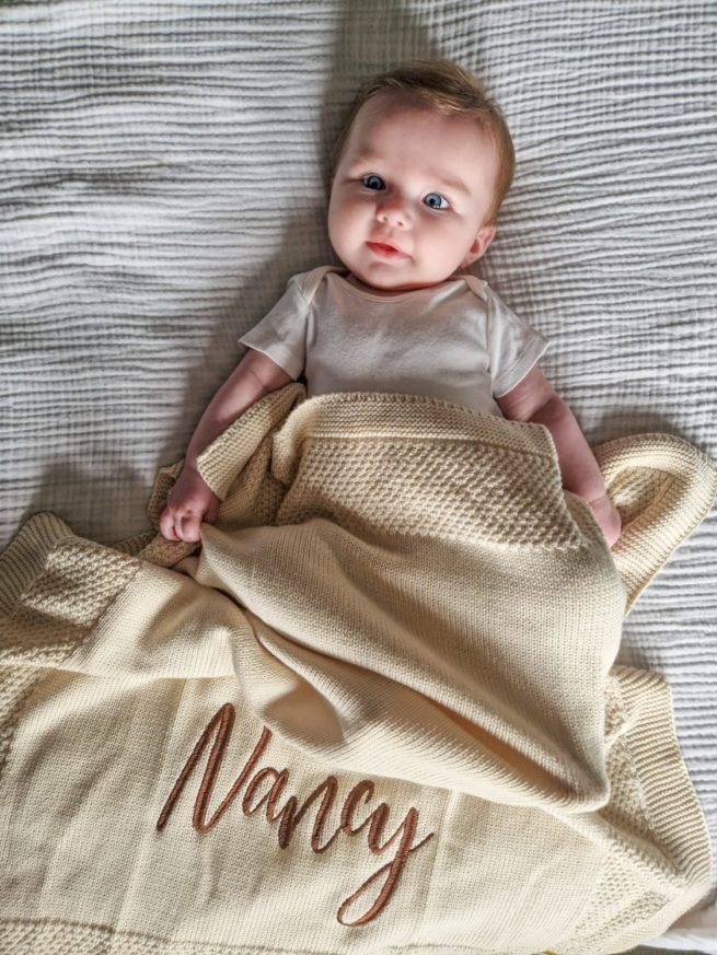 Large Cursive Personalised Organic Cotton BlankieBoo baby blanket - Image 3