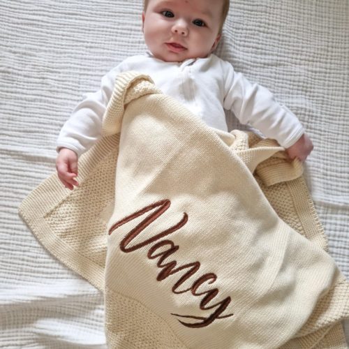 Large Cursive Personalised Organic Cotton BlankieBoo baby blanket