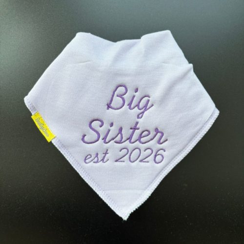 Big Sister est 2026 organic cotton DribbleBoo bandana bib