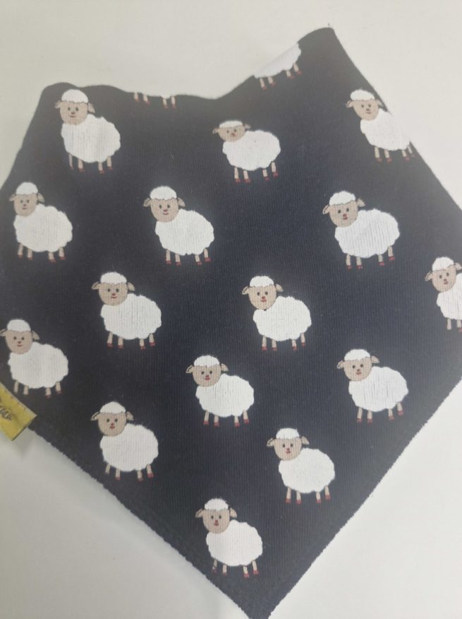 Navy Sally the sheep organic cotton DribbleBoo bandana bib